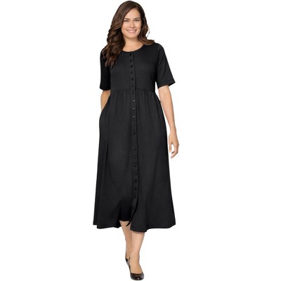 Woman Within Plus Size Petite Button-Front Essential Dress