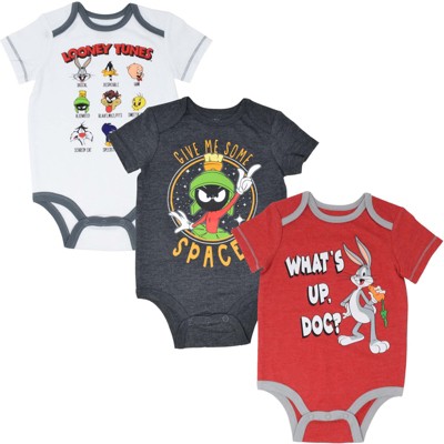 Image of WARNER BROS Looney Tunes Sylvester Buggs Bunny Tasmanian Devil Infant Baby Boys 3 Pack Bodysuits 3-6 Months