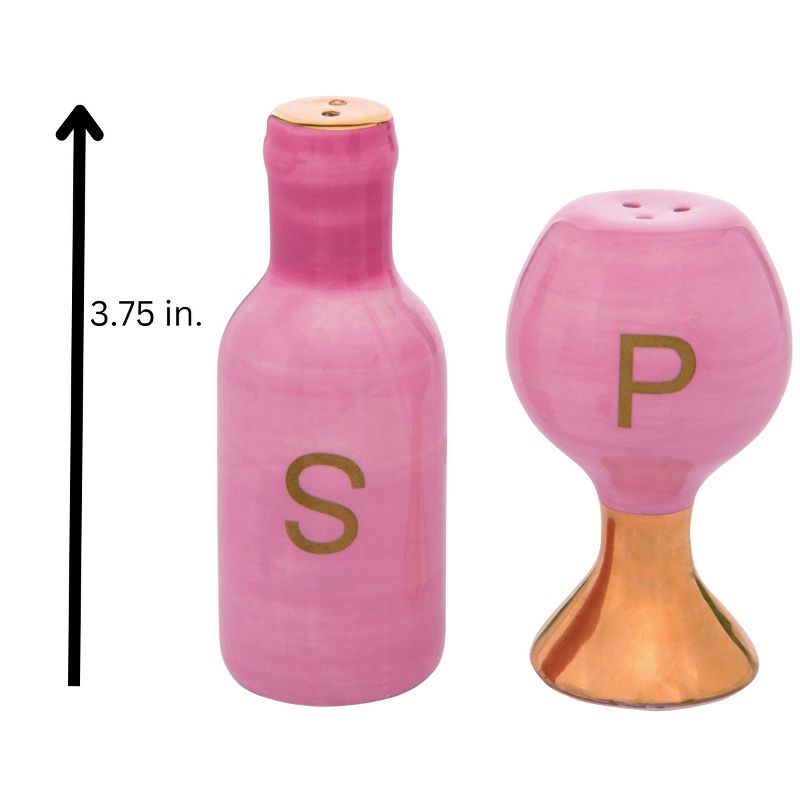 Transpac Spring Wine Bottle and Glass Dolomite Salt and Pepper Shakers Collectables Pink 3.75 in. Set of 2, 4 of 5