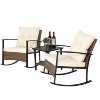 KTMBDW 3 Piece Rocking Bistro Set Wicker Patio Outdoor Furniture Porch Chairs Conversation Sets with Rattan Coffee Table - 2 of 4