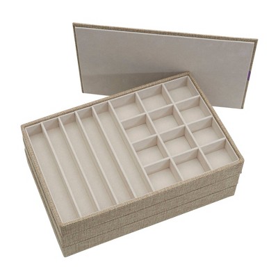 Latte Canvas Stackable Jewelry Organizer Trays, Set of 3