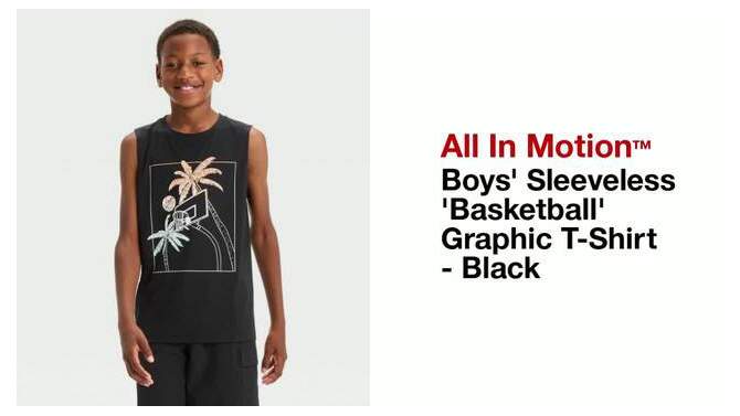Boys&#39; Sleeveless 'Basketball' Graphic T-Shirt - All In Motion™ Black, 2 of 5, play video