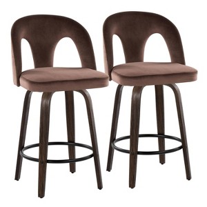 LumiSource Set of 2 Ava Counter Height Barstools Dark Velvet - 1 of 4