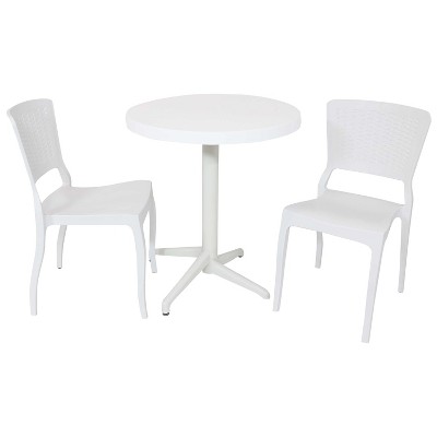 Sunnydaze All-Weather Commercial Grade Hewitt Indoor/Outdoor Patio Furniture Dining Set with Round Table with Folding Top, White, 3pc