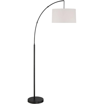 72" Black Metal Arc Floor Lamp with White Linen Shade