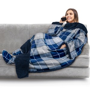 PAVILIA Wearable Blanket with Sleeves and Foot Pockets, Fleece Warm Snuggle Pocket Sleeved Throw for Women Men Adults - 1 of 4