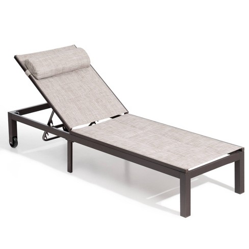 Outdoor Five Position Adjustable Quilted Headrest Aluminum Chaise Lounge Beige - Crestlive Products - image 1 of 4