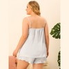 Agnes Orinda Women's Plus Size Satin Cross Camisole Ruffle Trim Elastic Waist Shorts Sleepwear Pajamas Set - 4 of 4