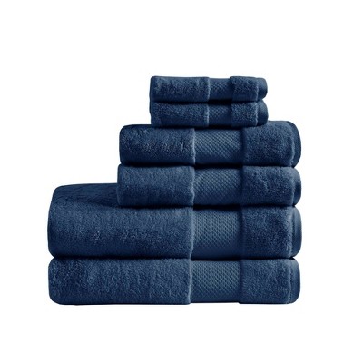 6pc Bath Towel Set Navy: Madison Park, 100% Cotton, Heavyweight, Oeko ...