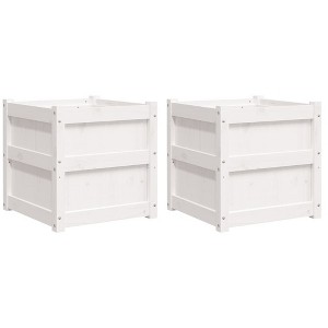 vidaXL - 2 Pcs Garden Planters in White Solid Pine Wood - Outdoor/Indoor Decorative Flower Box - 19.7"x19.7"x19.7" Square - 1 of 4