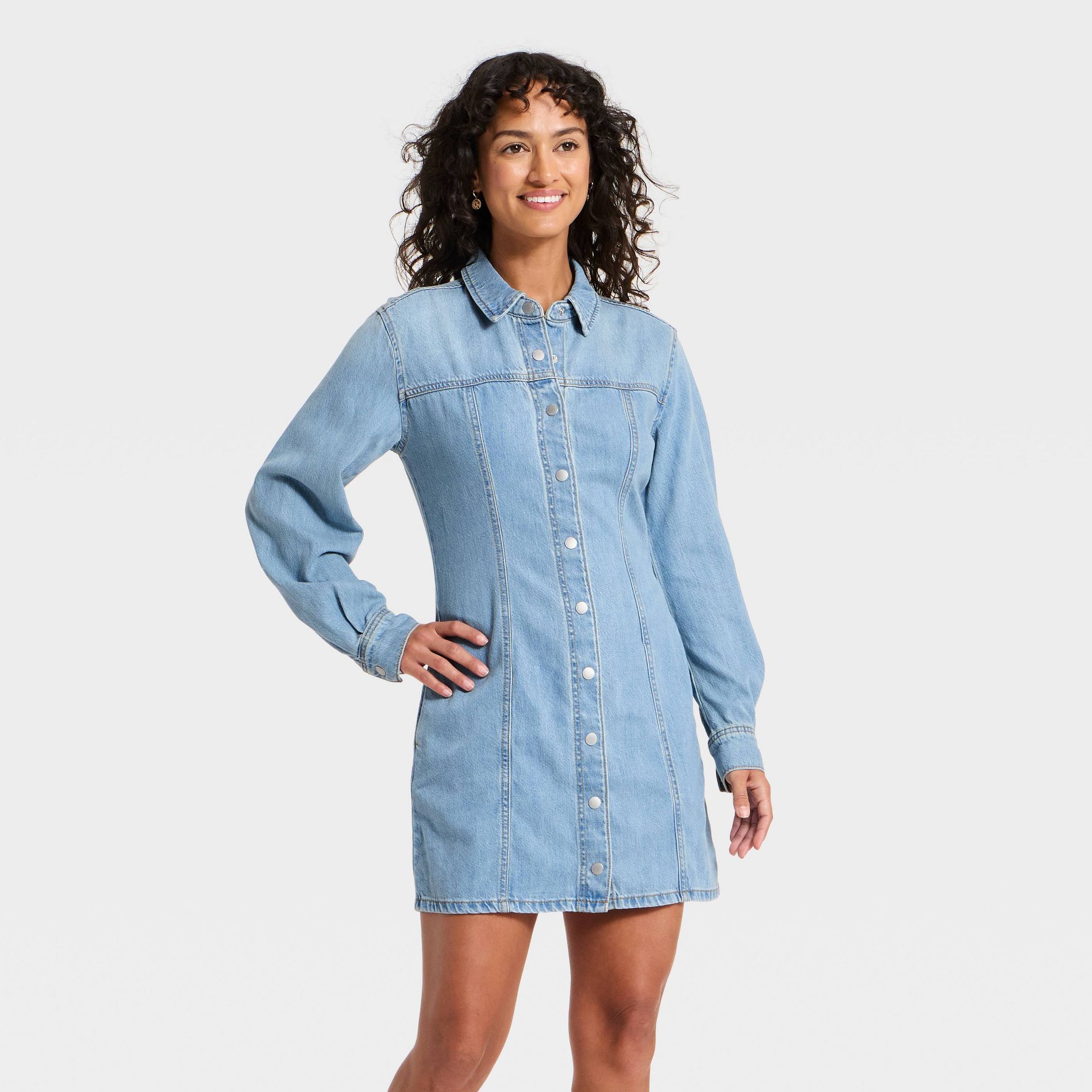 Women's Long Sleeve Mini Denim Shirtdress - Universal Thread™ Light Wash