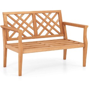 Costway 2-Person Outdoor Garden Bench with Comfy Armrests and Backrest Teak Wood - 1 of 4