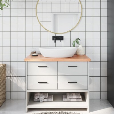 vidaXL Bathroom Countertop Light Brown 39.4 in.x23.6 in.x(0.8 in.-1.6 in.) Treated Solid Wood