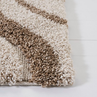 Ivory and Beige Geometric Hand-Knotted Shag Rug
