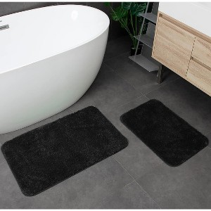 Home Mart Goods Large 2 Piece Black Microfiber Soft Thick Plush Bath Mat Set - 1 of 4