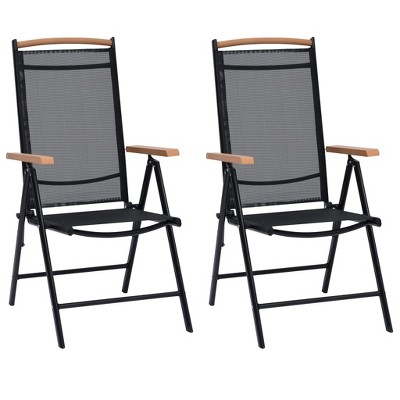 vidaXL Folding Garden Chair 2 Piece Aluminum & Synthetic Black