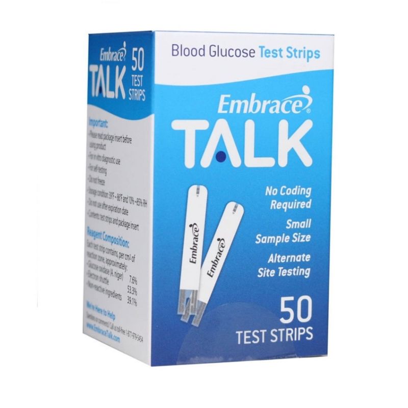 Embrace TALK Blood Glucose Test Strips, Box of 50 or 100, 1 of 3