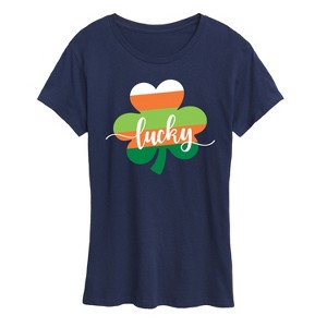 Women's - Instant Message - Lucky Striped Shamrock Short Sleeve Graphic T-Shirt - 1 of 4