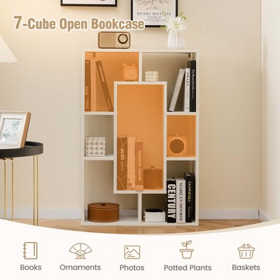 White Geometric 7-Cube Wood Bookshelf with Anti-Toppling Device