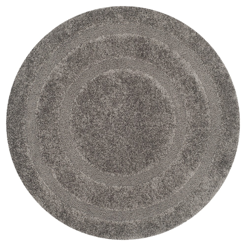 Gray Abstract Shag/Flokati Loomed Round Accent Rug - (4' Round) - Safavieh