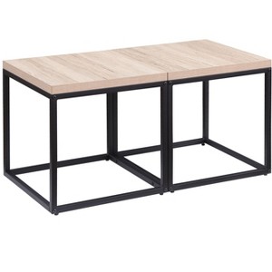 Gulches Modern Oak Particle Board 17 in Metal Base End Tables Set of 2 with Storage Shelf Coffee Table Nightstand - 1 of 4