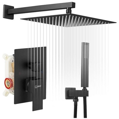 10 Inch Matte Black Stainless Steel Square Rain Shower Combo Set