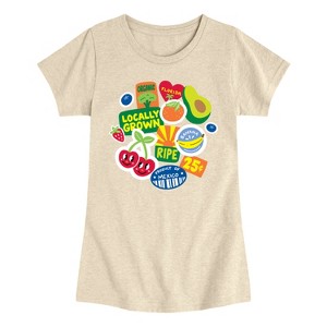 Girls' - Instant Message - Fruit Stamps Fitted Short Sleeve Graphic T-Shirt - 1 of 4