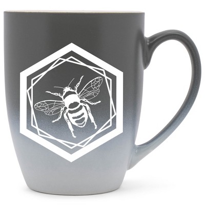 Elanze Designs Honeycomb Bee Two Toned Ombre Matte Gray and White 12 ounce Ceramic Stoneware Coffee Cup Mug