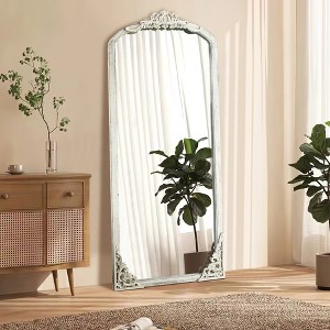 Vynxaria Solid wood carved right angle micro arch weathered white full-length mirror67*28*1inch Bathroom Vanity Mirror for Living/Dressing Room - 1 of 4