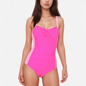 Anna-Kaci Swim Women's Colorblock One Piece Swimsuit with Twist Front Detail Wide Shoulder Straps and Flattering Ruched Sides - 1 of 4