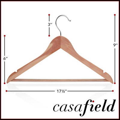 Casafield Red Cedar Wooden Suit Hangers with Non-Slip Bar and Swivel Hook