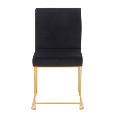 Fuji Black Velvet Upholstered High Back Side Chair with Gold Metal Frame