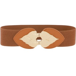 INSPIRE CHIC Women's Golden Leaf Stretchy Fashion Vintage Elegant Elastic Waist Belts 1 Pc - 1 of 4