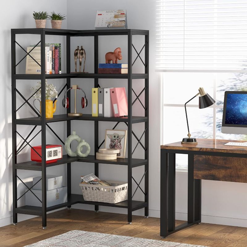 Tribesigns 5-Tier Corner Bookshelf, L-Shaped Book Storage Display Rack, 3 of 6