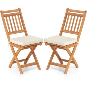 Tangkula Folding Patio Chairs Set of 2 w/ Slatted Backrests & Soft Seat Cushions - 1 of 4