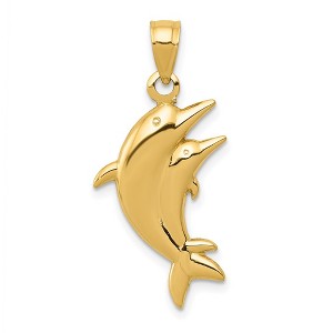 Black Bow Jewelry 14k Yellow or White Gold Dolphin Pair Pendant, 13 x 20mm - 1 of 4