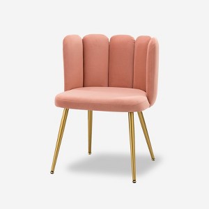 Barbara Contemporary Velvet Vanity Stool for Makeup Room, Moden Accent Side Chairs for Living Room with Shell Back and Golden Metal Legs | ARTFUL LIVING DESIGN - 1 of 4