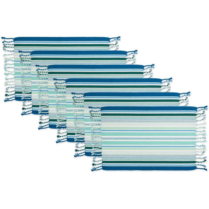 Set of 6 Tidal Stripe Fringed Placemat Blue - Design Imports, 1 of 8