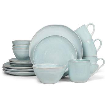 Elanze Designs 16-Piece Reactive Glaze Ceramic Stoneware Dinnerware - Service for 4, Ice Blue