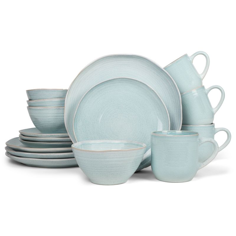 Elanze Designs 16-Piece Reactive Glaze Ceramic Stoneware Dinnerware - Service for 4, Ice Blue, 1 of 7