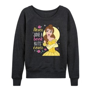 Women's - Disney - Never Judge A Book By Its' Cover Lightweight French Terry Wide Neck Long Sleeve Shirt - 1 of 4