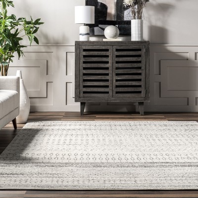 Nova Bohemian Gray Striped Synthetic 4' x 6' Area Rug