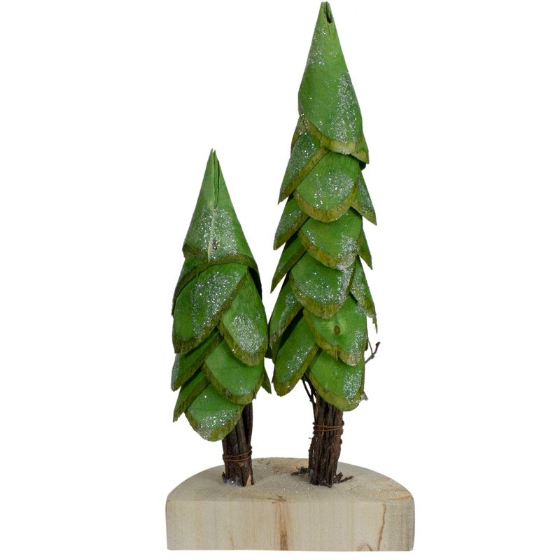 Northlight 9" Brown and Green Christmas Trees on a Wooden Base Tabletop Decor, 5 of 8