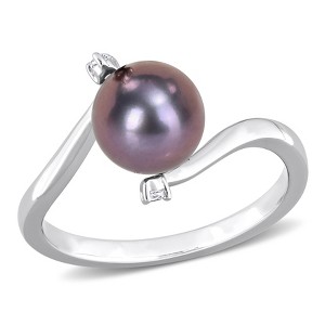 EVERLY JEWELRY | Sterling Silver 0.06 CT TGW White Topaz And 7 - 7.5 MM Black Freshwater Cultured Pearl Fashion Ring - 1 of 4
