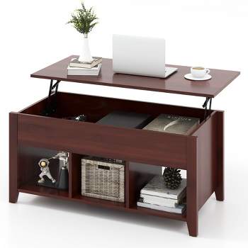 CCostway ostway Lift Top Coffee Table with Hidden Compartment and Storage Shelves Brown