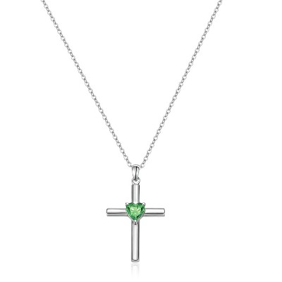 Molenia Birthstone Cross Necklace for Women: 925 Sterling Silver Heart Necklace Dainty Jewelry Anniversary Christmas Birthday Gift for Her Wife Lover