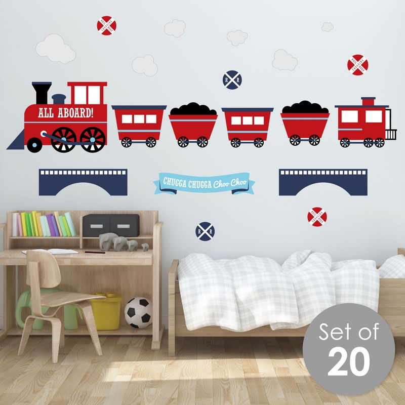 Big Dot of Happiness Railroad Party Crossing - Peel and Stick Train Nursery and Kids Room Vinyl Wall Art Stickers - Wall Decals - Set of 20, 2 of 9