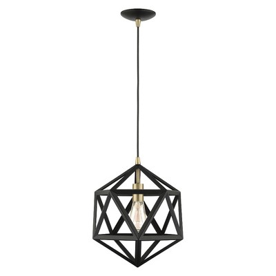 Geometric Textured Black and Brass 1-Light Pendant