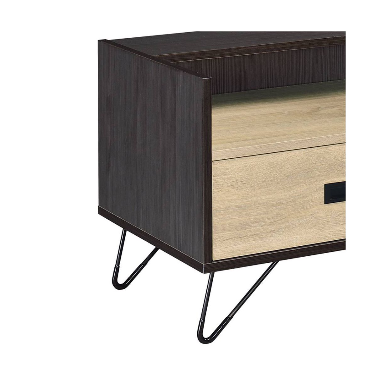 21" Melkree Accent Table Oak/Black Finish - Acme Furniture: Industrial Look, Storage Drawer - thumbnail 2