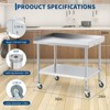 Stainless Steel Table, Prep Table with Removable Backsplash,Versatile Commercial Worktable w/ 4 Wheels for Kitchens & Restaurants - 4 of 4